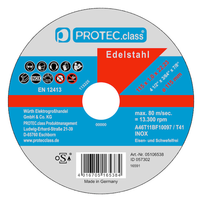 1St. Protec.class PTIN115 PTIN115TrennscheibeInox 115x1,0x22mm 1St. Protec.class PTIN115 PTIN115TrennscheibeInox 115x1,0x22mm
