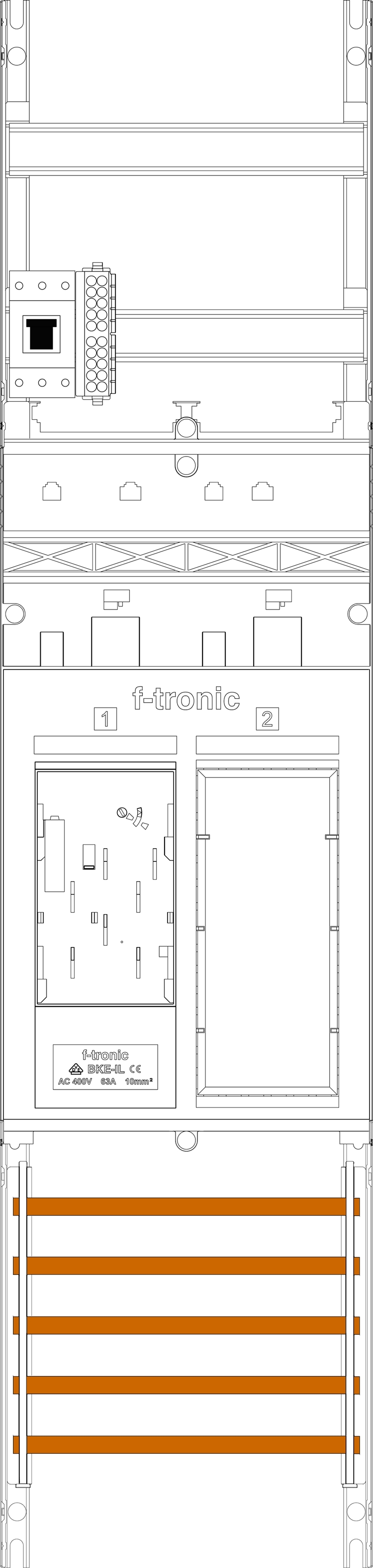 1St. F-Tronic ER6L-HSP Zählerfeld ER6L-HSP, 1-feldrig, H=1050mm, 1-eHZ lange Kabel, 1 HSP, 1 Res. 7141051