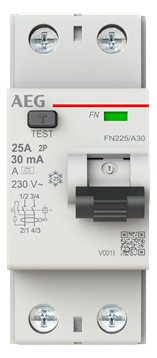 1St. AEG FN225/A30 FI-Schalter 2P Typ A 25A, 30mA, 2 Teilungseinheiten 2CSF702156R1250