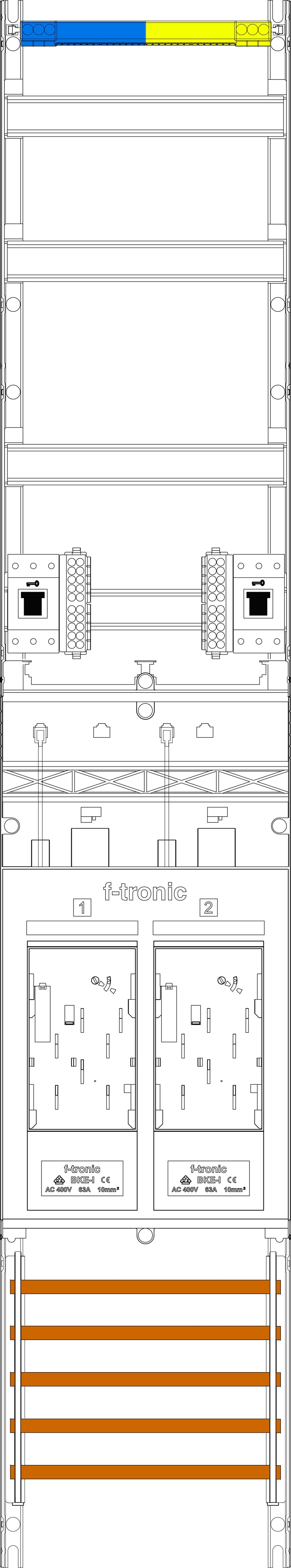 1St. F-Tronic E19DS-HSS Zählerfeld E19DS-HSS,1-feldrig, H=1350mm, 2-eHZ mit DS, 2 HSS 7143258