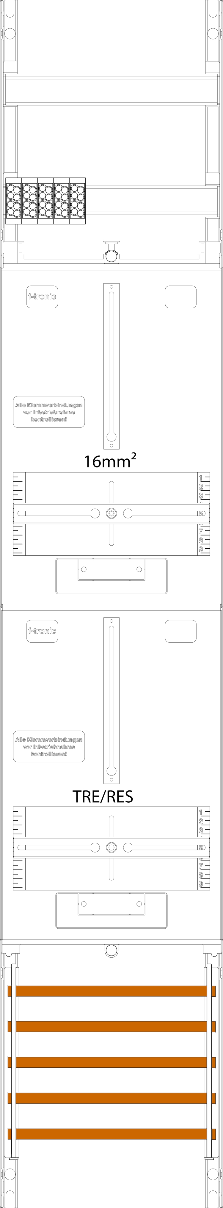 1St. F-Tronic ZR6-16 Zählerfeld ZR6-16, 1-feldrig, H=1350mm, 1-3.HZ 16mm², 1 TRE 7143315