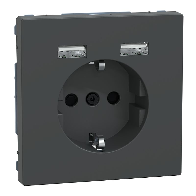 1St. Merten MEG2366-6034 Schuko Steckdose mit USB Ladegerät, Anthrazit, System Design