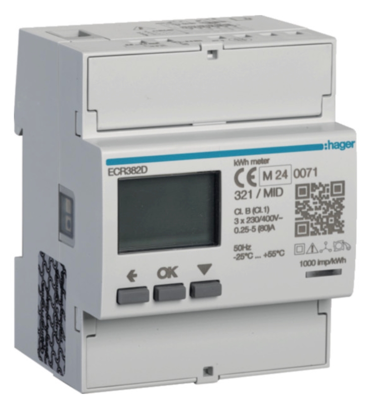 1St. Hager ECR382D Energiezähler 3phasig, direkt 80A, 4M, M