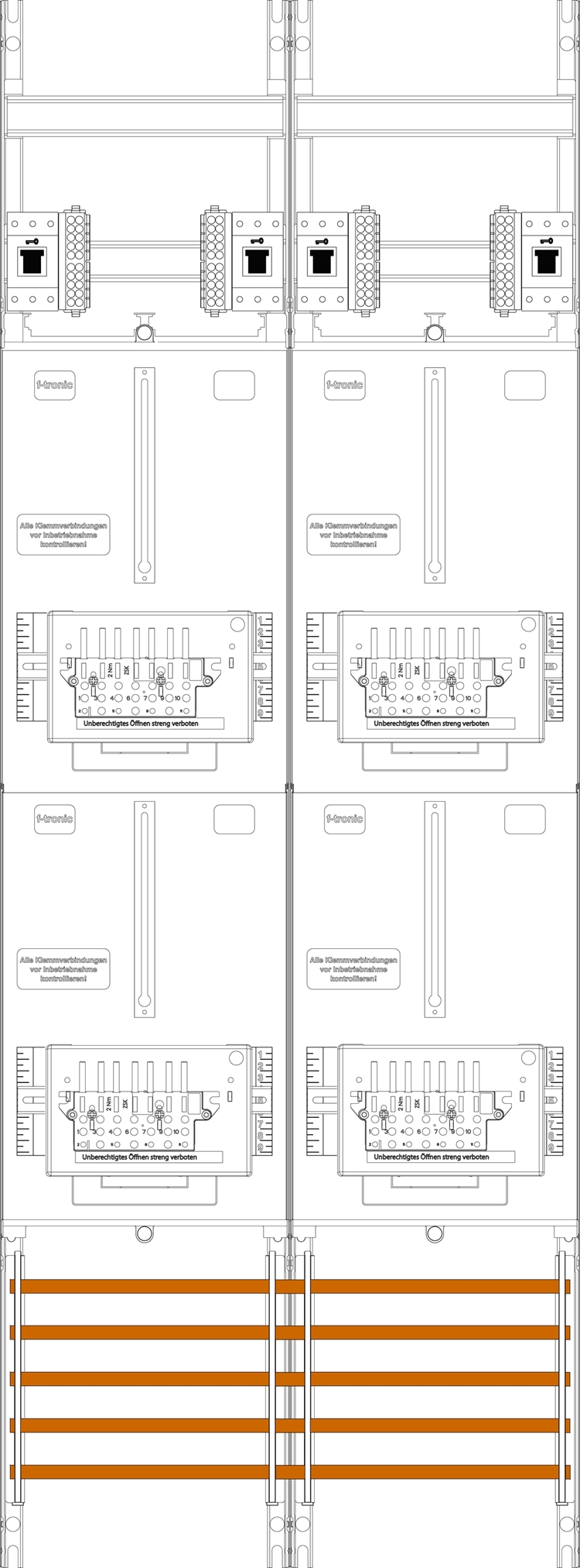 1St. F-Tronic Z216-ZSK-HSS Zählerfeld Z216-ZSK-HSS, 2-feldrig, H=1350mm, 4-3.HZ, 4 ZSK-Set, 4 HSS 7143560