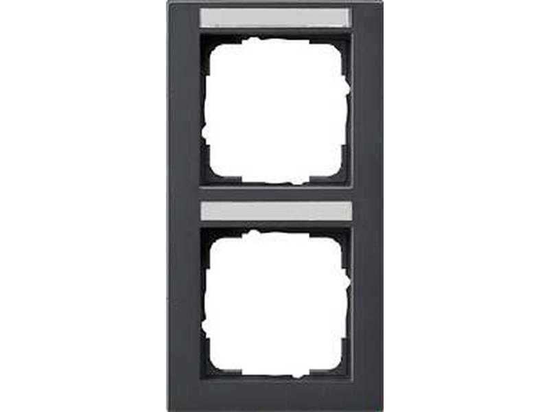 1St. Gira 110223 Abdeckrahmen 2fach mit Beschriftungsfeld senkrecht Gira E2 Anthrazit