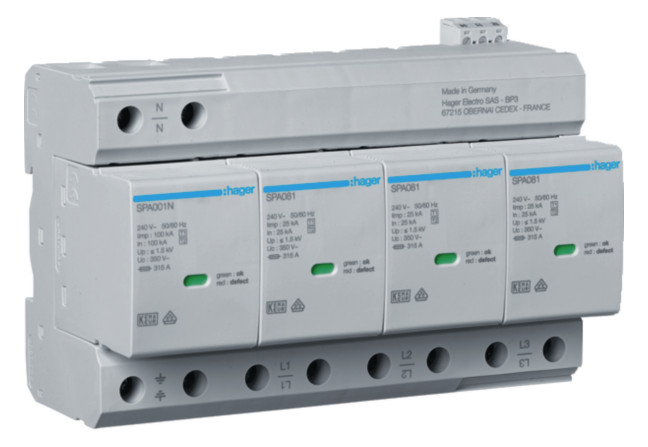 1St. Hager SPA801 Kombiableiter T1+T2 4P 25kA TNS/TT FM