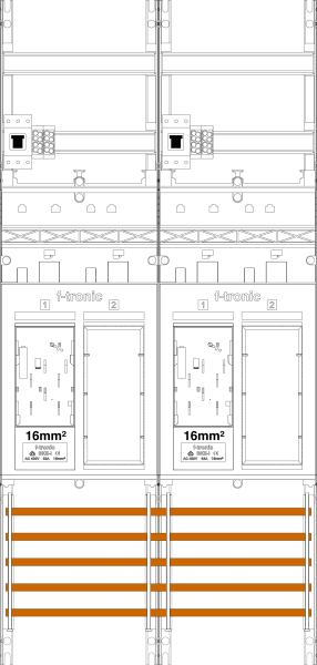 1St. F-Tronic ER26-16-HSP Zählerfeld ER26-16-HSP, 2-feldrig,H=1050mm,2-eHZ 16mm², 2 HSP, 2 Res. 7141056