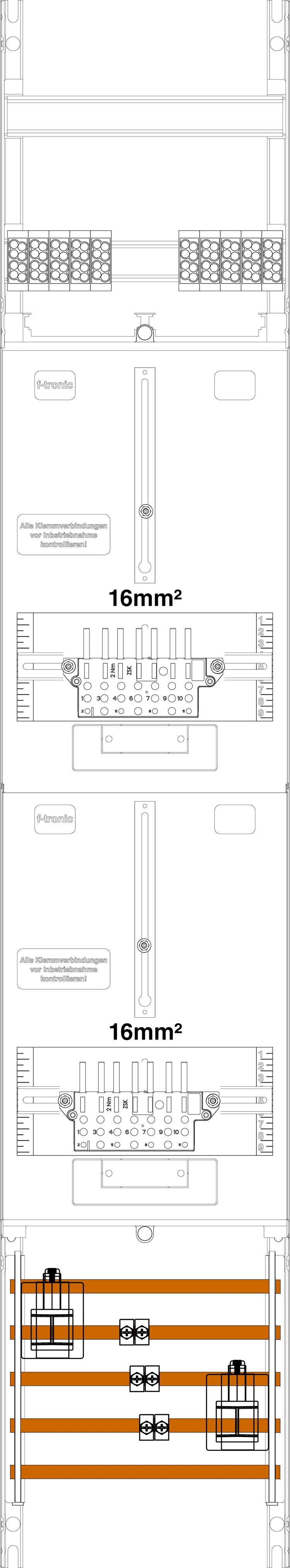 1St. F-Tronic Z16LUX-16 Zählerfeld Z16LUX-16,1-feldrig, H=1350mm, 2-3.HZ 16mm², inkl. Verdrahtungspaket 7145107