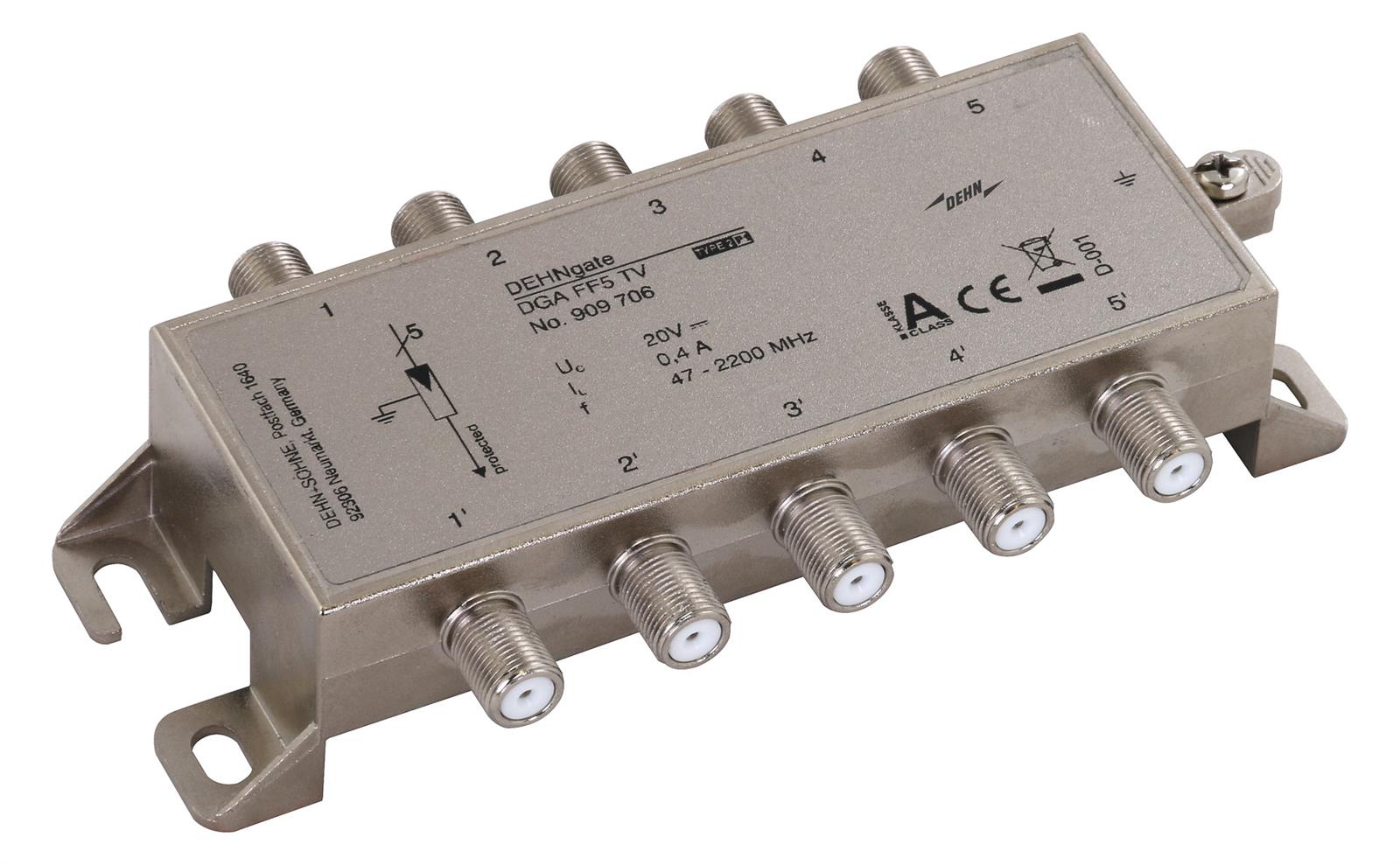1St. Dehn 909706 DGA FF5 TV DGA FF5 TV Fünffach-Überspannungsableiter DEHNgate 5 Kanäle für 75 Ohm TV- und SAT-Systeme