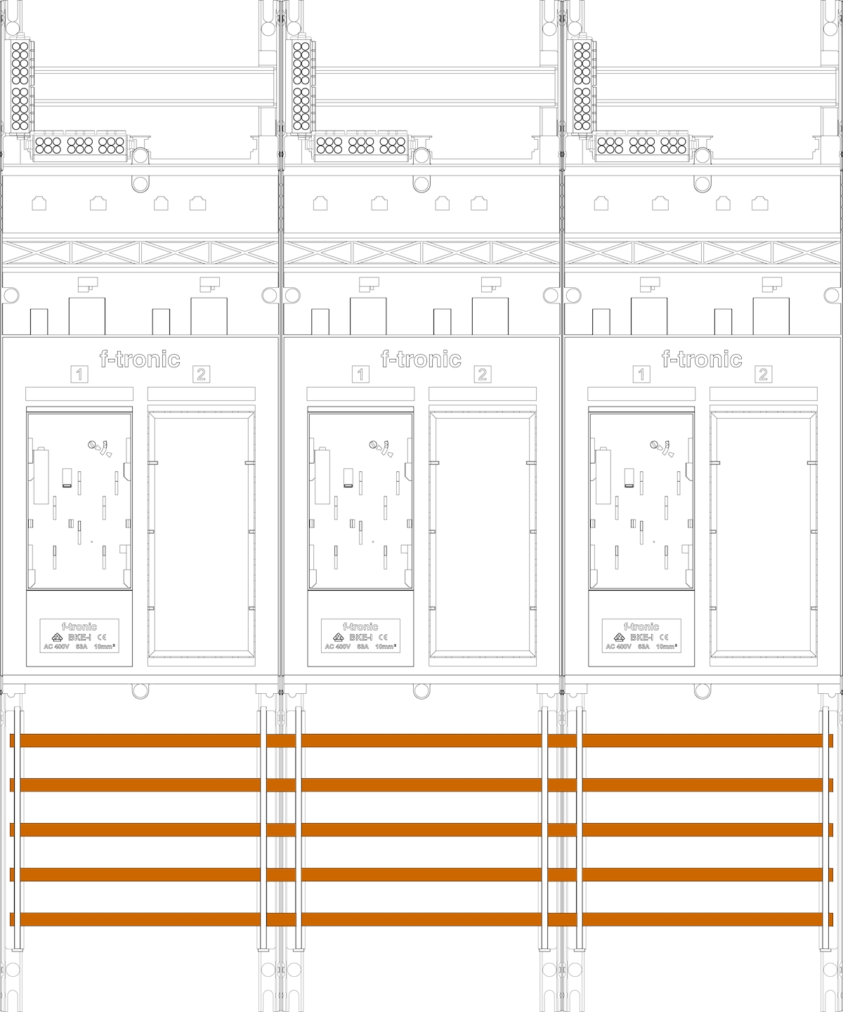 1St. F-Tronic ER35 Zählerfeld ER35, 3-feldrig, H=900mm, 3-eHZ, 3 Res. 7140143