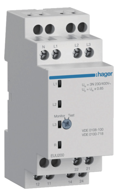1St. Hager EUU200 Kontrollrelais Unterspg. VDE 1/3P+N 2W