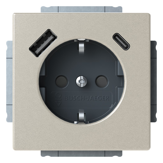 1St. Busch-Jaeger 20 EUCB2USBAC-866 SCHUKO® USB-Steckdosen-Einsatz Safety+ mit USB A/C edelstahl - pur edelstahl edelstahl 2CKA002011A6314
