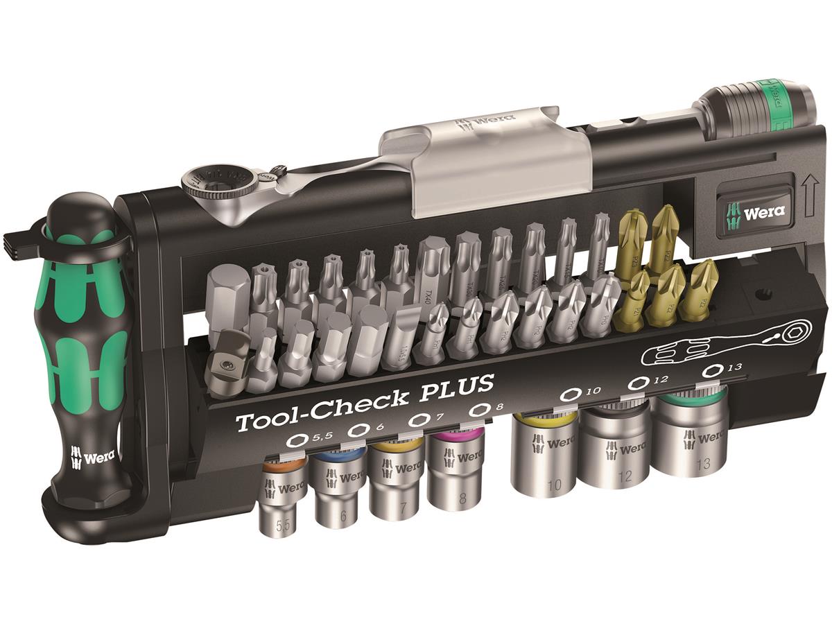 1St. Wera 05056490001 Tool-Check Plus mit Bits, Nüssen, Verbindungsteil, Zyklop Mini Bit-Ratsche und Handhalter Tool-Che