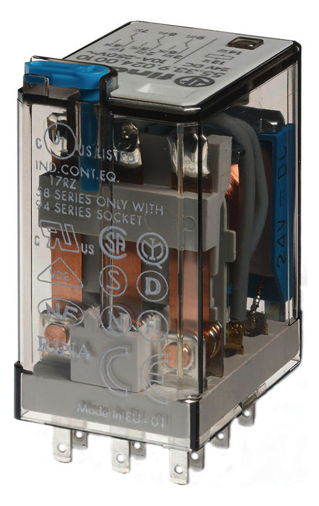 1St. Finder 553390240010 Relais mit Steckanschlüssen, 3 Wechsler 10 A, Spule 24 V DC 55.33.9.024.0010