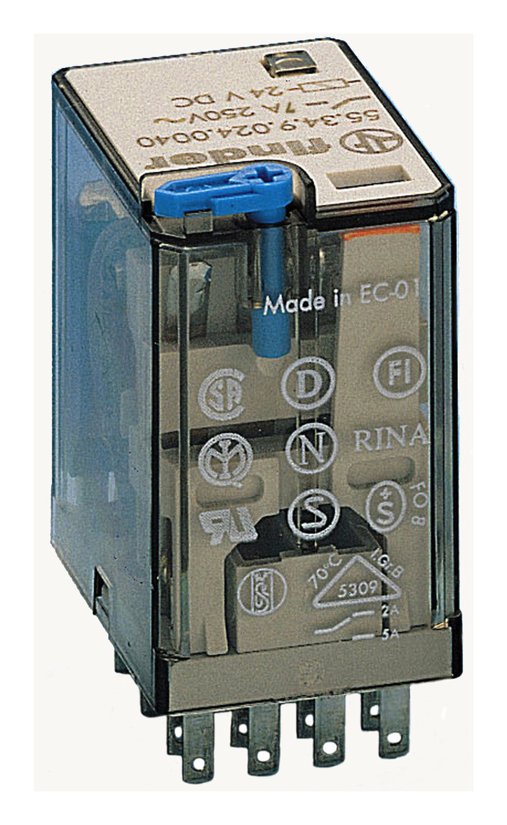 1St. Finder 553490245090 Relais mit Steckanschlüssen, LED-Anzeige und Freilaufdiode, 4 Wechsler 7 A hartvergoldet, Spule