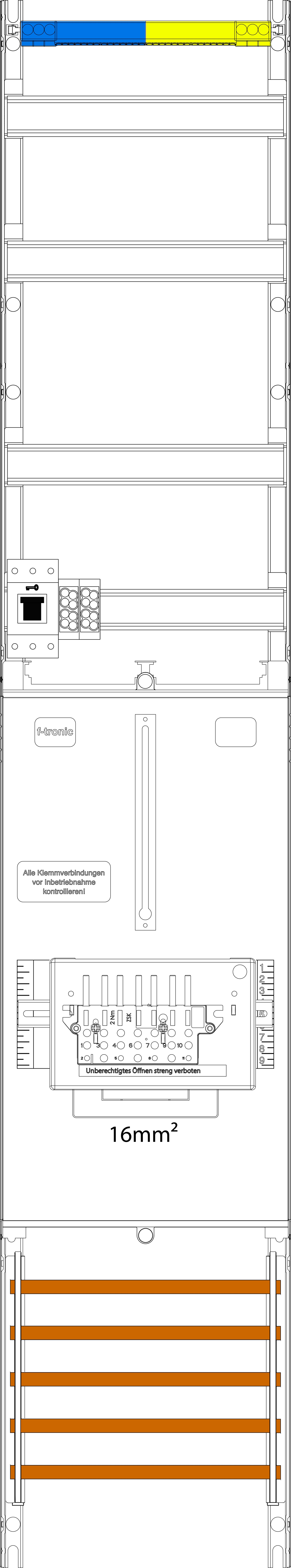 1St. F-Tronic VZ6-16-ZSK-HSS Zählerfeld VZ6-16-ZSK-HSS, 1-feldrig, H=1350mm, 1-3.HZ, 16mm²,1 ZSK-Set,1 HSS,Vert. 2r 7143563