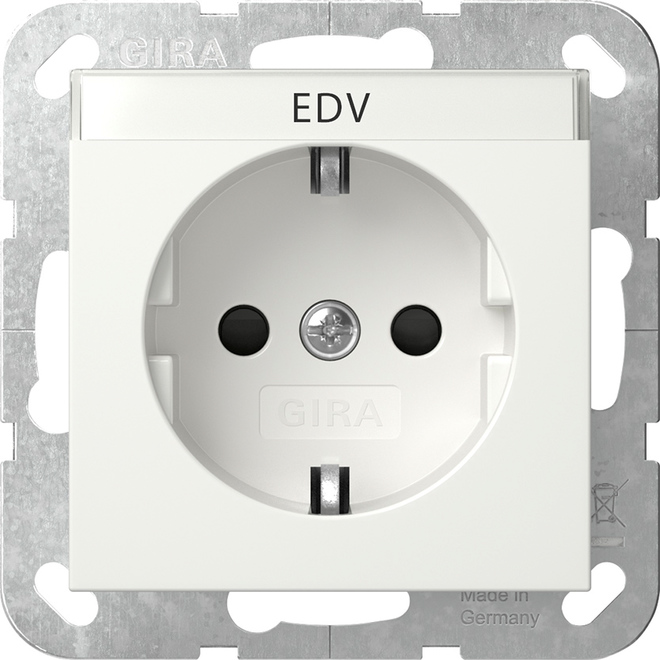 1St. Gira 446203 Steckdose 16A 250V mit Beschriftungsfeld und Shutte, Reinweiß glänzend