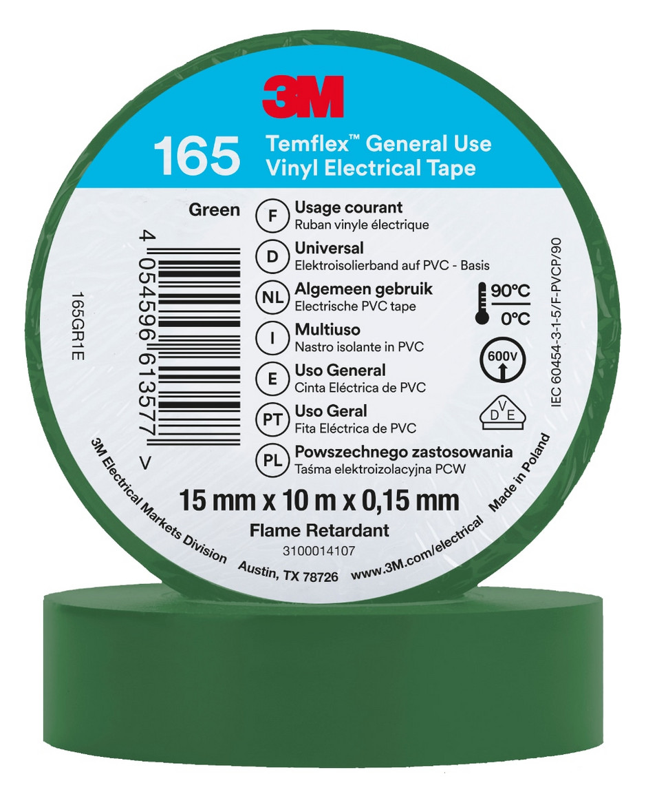10St. 3M 165GR1E Isolierband Gruen 15mmx10m