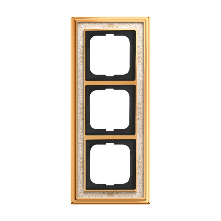 1St. Busch-Jaeger 1723-836 3-fach Rahmen Busch-dynasty Messing poliert Dekor elfenbeinweiß