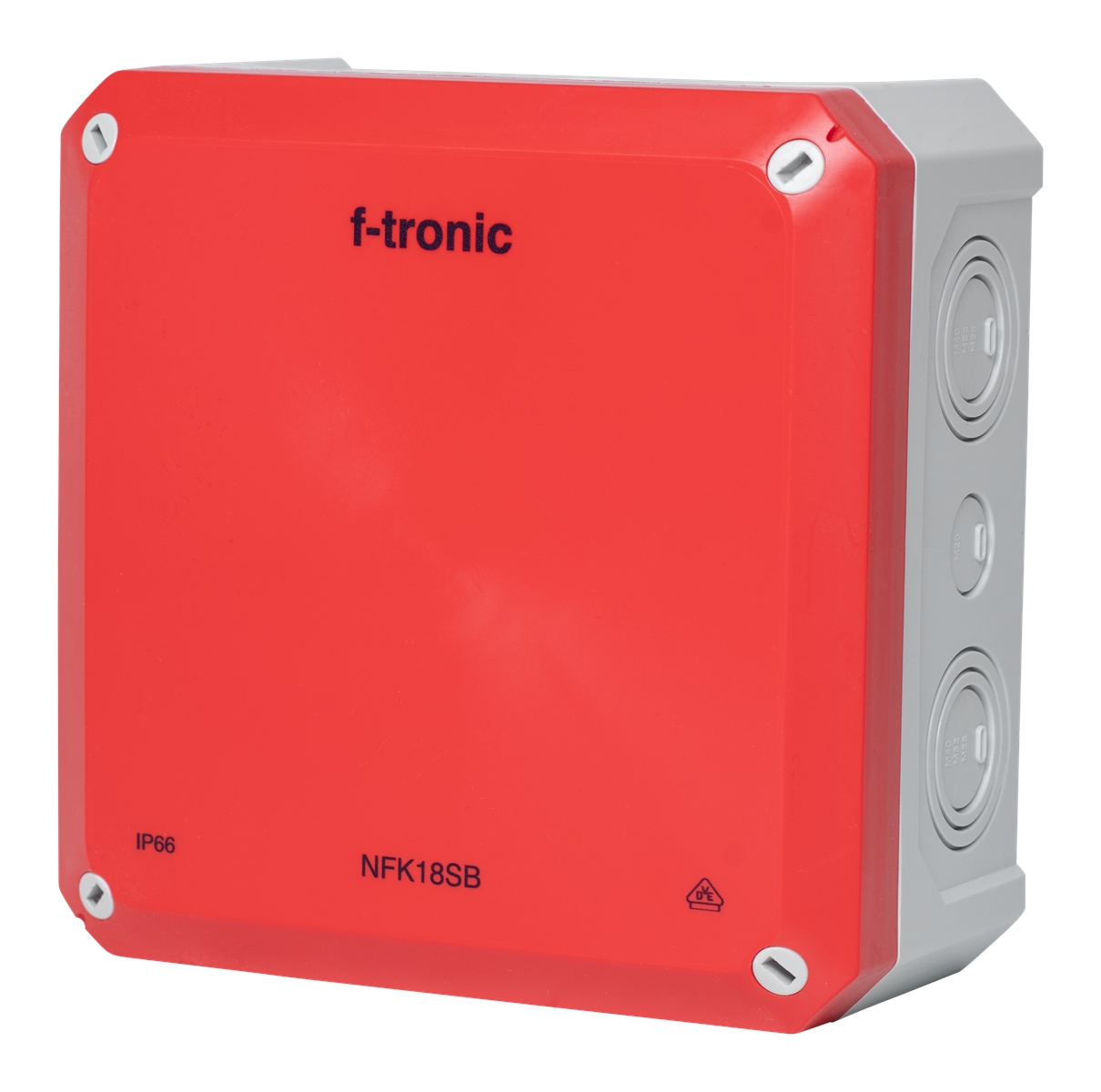 1St. F-Tronic NFK18SB FR-Abzweigkasten 180x180x93mm, Ausbrechöffnungen IP66, PS, grau/rot, Sicherheitsbeleucht. 7340213