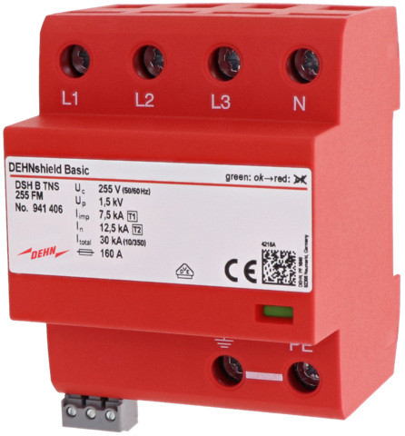 1St. Dehn 941406 Anwendungsopt. Kombi-Ableiter Dehnshield B Typ 1+2 für dreiphasige TN-S-Systeme DSH B TNS 255 FM