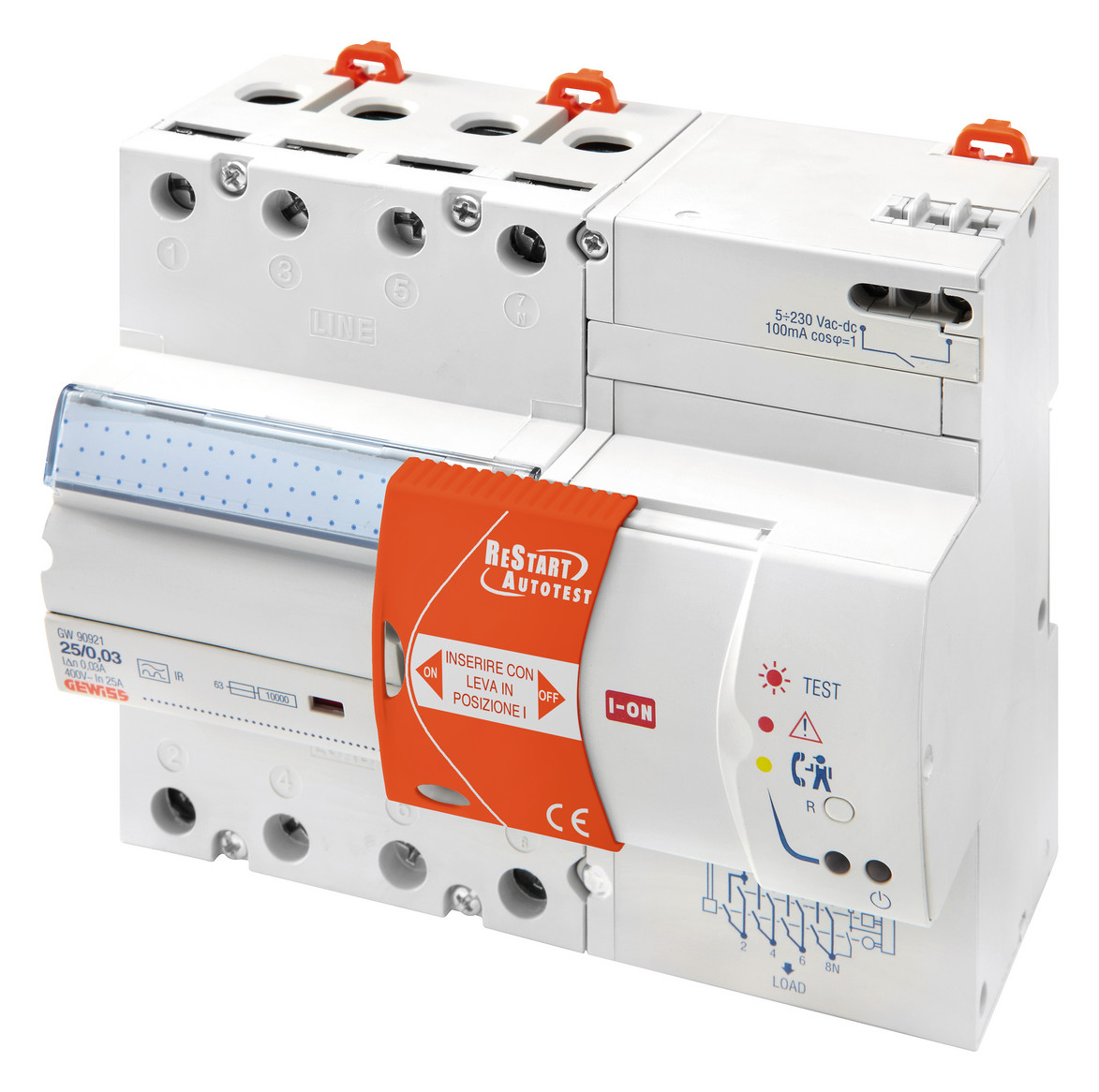 1St. Gewiss Fehlerstrom-Schutzschalter GW90943 (RCCB) Autotest 63/0.03A Typ A (IR) 4P
