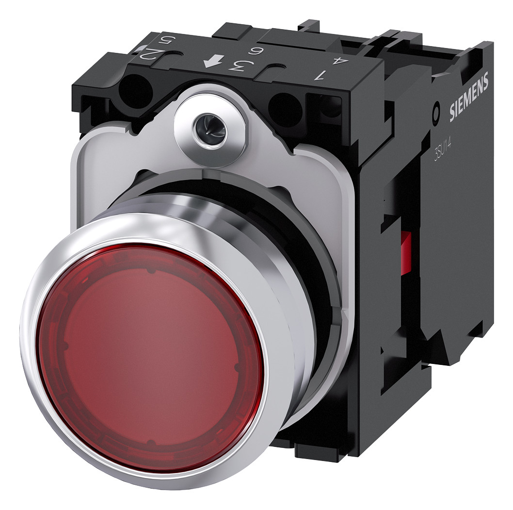 1St. Siemens 3SU1152-0AB20-1CA0 Drucktaster, beleuchtet, 22mm, rund, Metall, rot