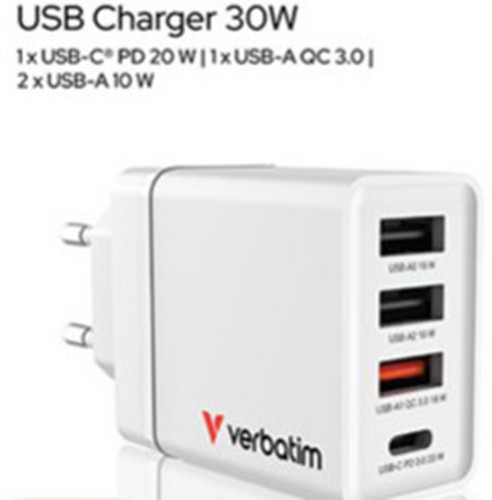 1St. Verbatim  49701 Ladeadapter, CHR-30EU2, 30W, GaN, weiss,