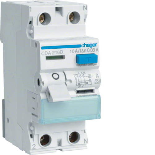 Hager CDA216D Fehlerstromschutzschalter 2 polig 6kA 16A 30mA Typ A...