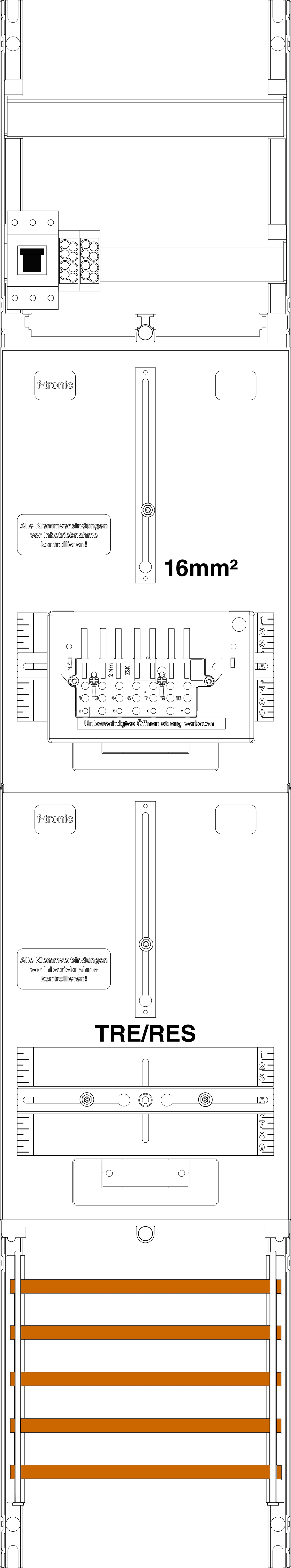 1St. F-Tronic ZR6-16-ZSK-HSP Zählerfeld ZR6-16-ZSK-HSP, 1-feldrig, H=1350mm, 1-3.HZ, 16mm², 1 ZSK-Set, 1 HSP,1 TRE 7143515