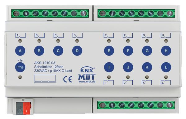 1St. MDT Schaltaktor 12-fach REG AKS-1210.03 230VAC C-Last Standard 140 F 8TE...