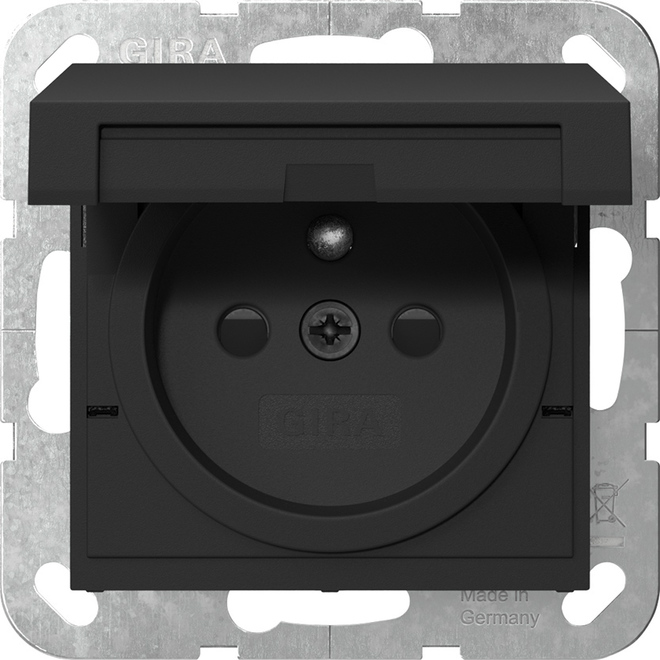 1St. Gira 4488005 Steckdose mit Erdungsstift 16A 250V Klappdeckel und Shutter, Schwarz matt
