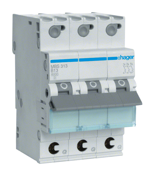 1St. Hager MBS313 Leitungsschutzschalter 3 polig 6kA B 13A QC 3 Module
