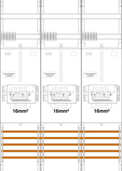 1St. F-Tronic Z31B-16-ZSK Zählerfeld Z31B-16-ZSK, 3-feldrig, H=1050mm, 3-3.HZ, 16mm², 3 ZSK-Set 7141460