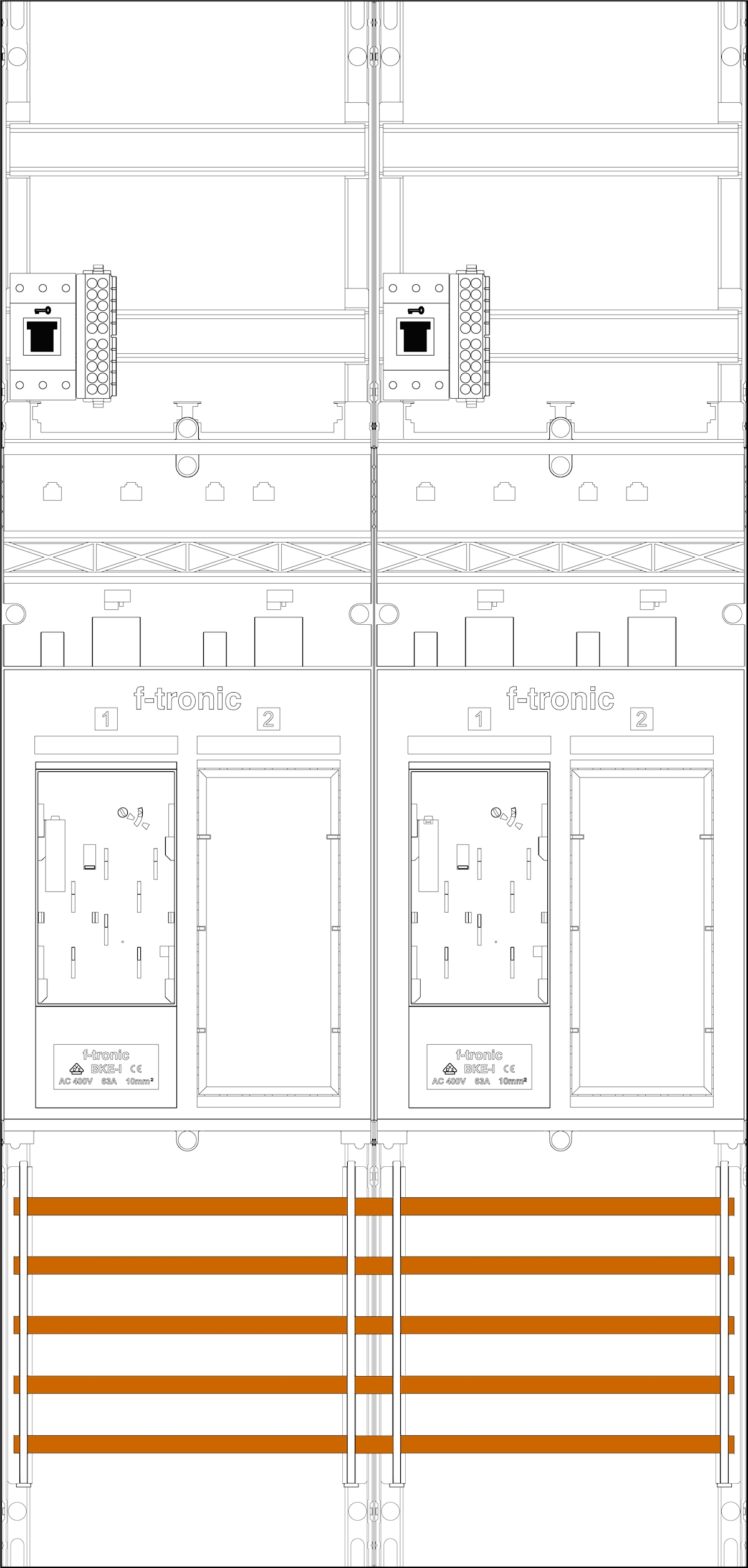 1St. F-Tronic ER26-HSS Zählerfeld ER26-HSS, 2-feldrig, H=1050mm, 2-eHZ, 2 HSS, 2 Res. 7141102