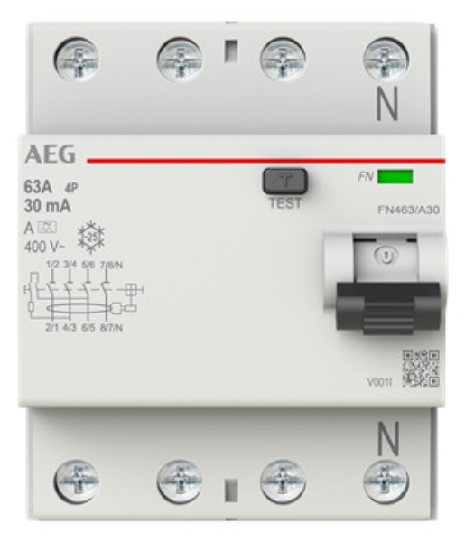 1St. AEG FN463/A30 FI-Schalter 4P Typ A 63A, 30mA, 4 Teilungseinheiten 2CSF704156R1630