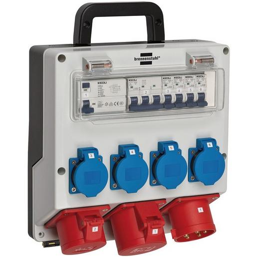 1St. Brennenstuhl 1154890020 Wandverteiler 4/32 IP44 4x LS 230V/16 A, 1xLS 400V/16 A, 1xFI 40 A 4-polig 30mA
