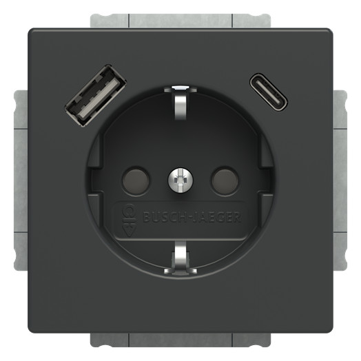 1St. Busch-Jaeger 20 EUCB2USBAC-81 SCHUKO® USB-Steckdosen-Einsatz Safety+ mit USB A/C anthrazit - Plattform 63 anthrazit 2CKA002011A6300