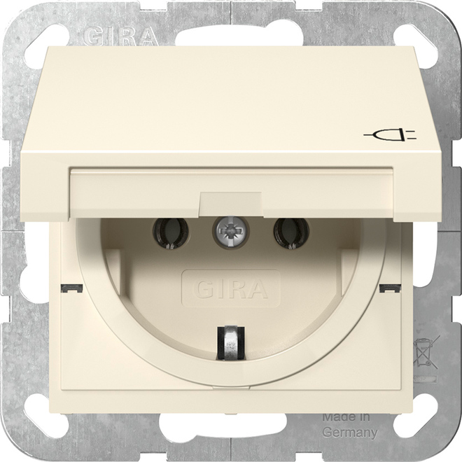 1St. Gira 445401 Steckdose 16A 250V mit Klappdeckel, Cremeweiß glänzend