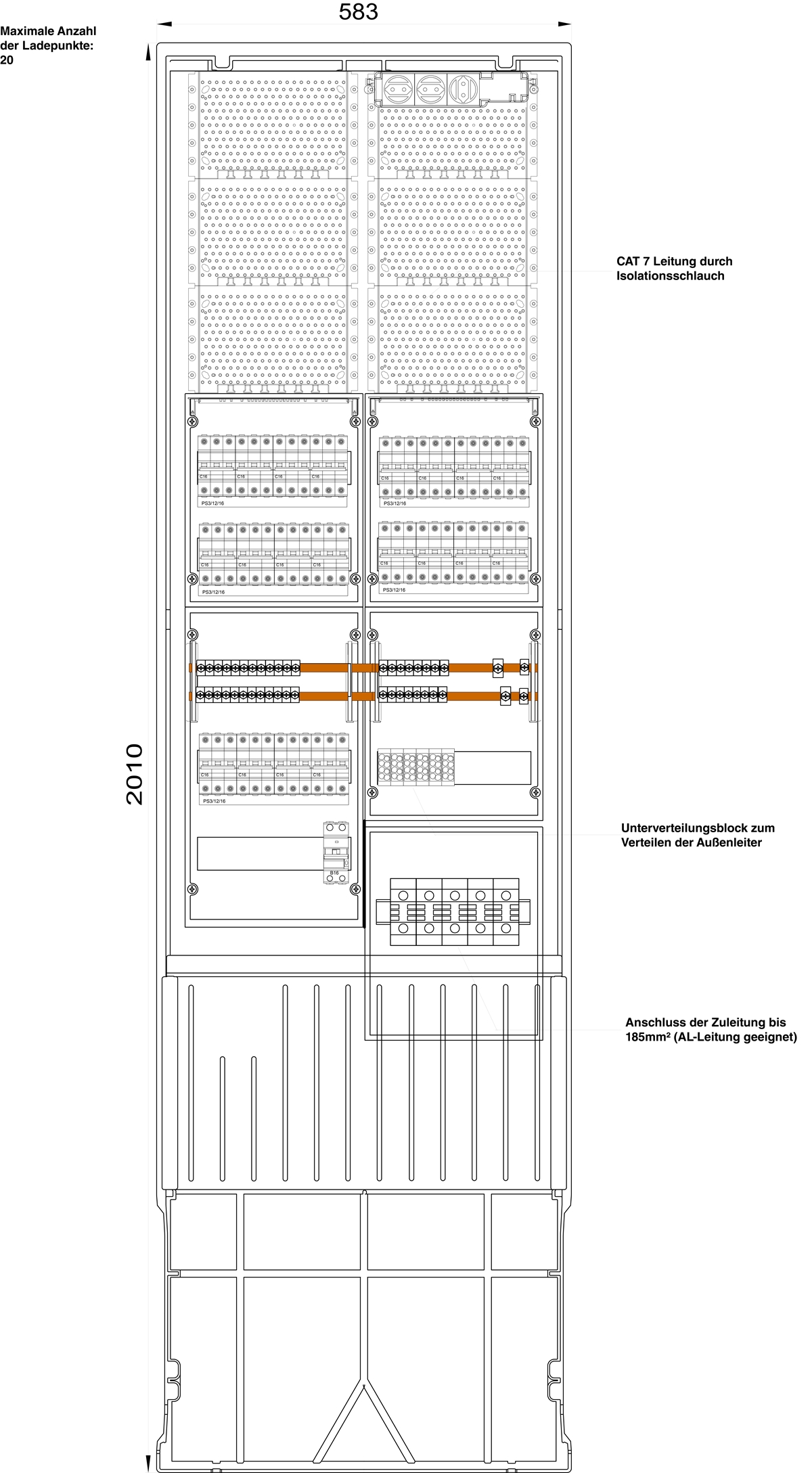 1St. F-Tronic ZSA202DRH-EMOB2011kW E-MOB Säule 20 Ladepunkte 11kW, mit LS-Schalter C16 3polig 6kA, ZSA202DRH-EMOB20-11kW 7160188