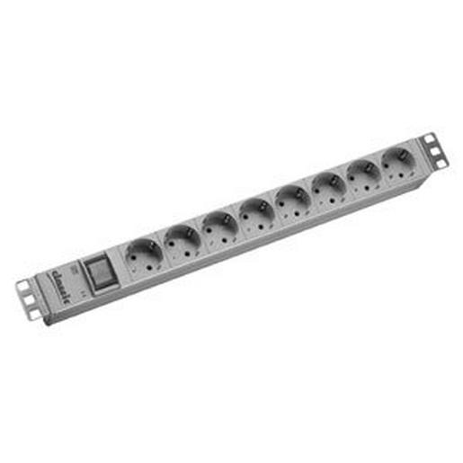 1St. 19Zoll Steckdosenleiste ALU 1HE 8-fach RAL 7035 mit Schalter grün