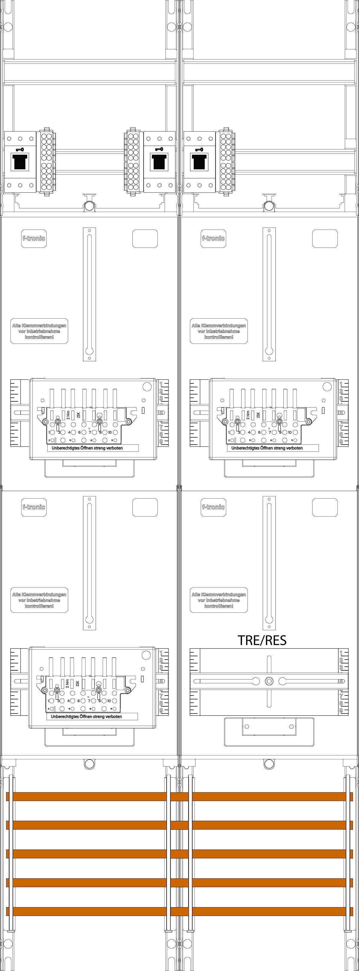 1St. F-Tronic Z16ZR6-ZSK-HSS Zählerfeld Z16ZR6-ZSK-HSS, 2-feldrig, H=1350mm, 3-3.HZ, 3 ZSK-Set, 3 HSS, 1 TRE 7143559