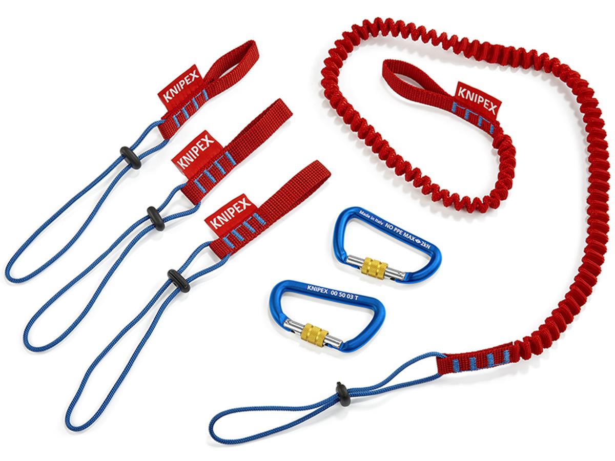 1St. Knipex 00 50 04 T BK Werkzeug-Sicherungssystem Sicherungssystem-Set, 1 x Fangleine, 3 x Adapterschlaufe, 2 x Karabi