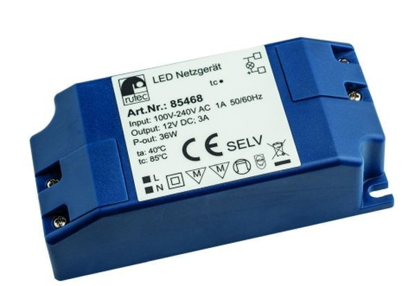 1St. Rutec LED Netzgerät 12V 36W IP20 85468 ** 100-240V AC Druckklemmenanschluss