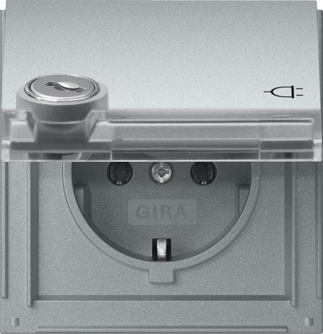 1St. Gira 456965 SCHUKO-Steckdose 16A 250V mit Klappdeckel, Schloss und Beschriftungsfeld mit gleichen Schließungen, Aluminium