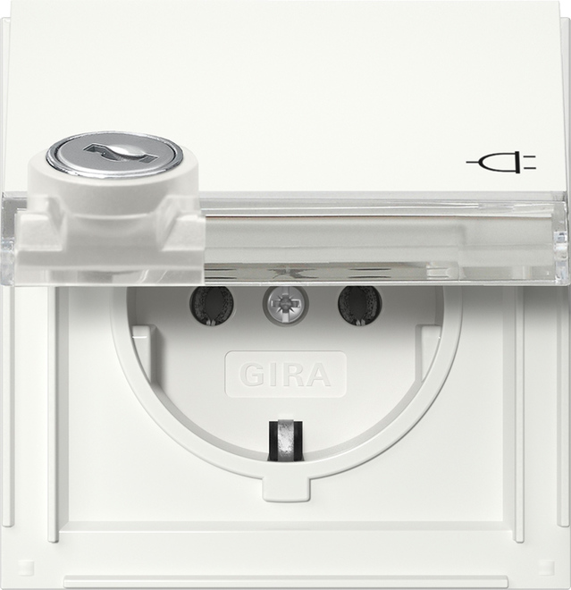 1St. Gira 456966 SCHUKO-Steckdose 16A 250V mit Klappdeckel, Schloss und Beschriftungsfeld mit gleichen Schließungen Reinweiß