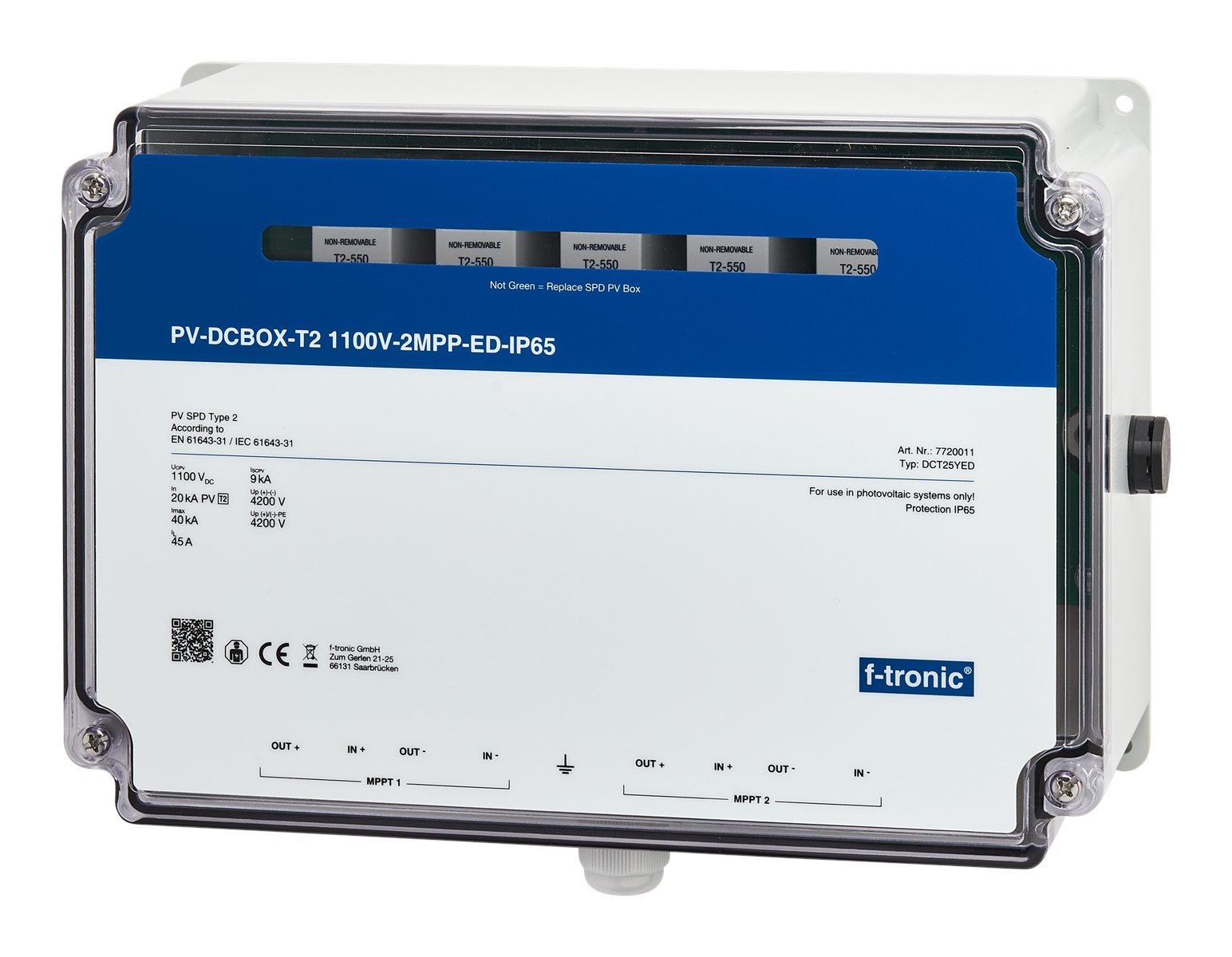 1St. F-Tronic DCT25YED PV-DCBOX-T2 1100V-2MPP, ED-IP65, Kabeldurchführung, DCT25YED 7720011