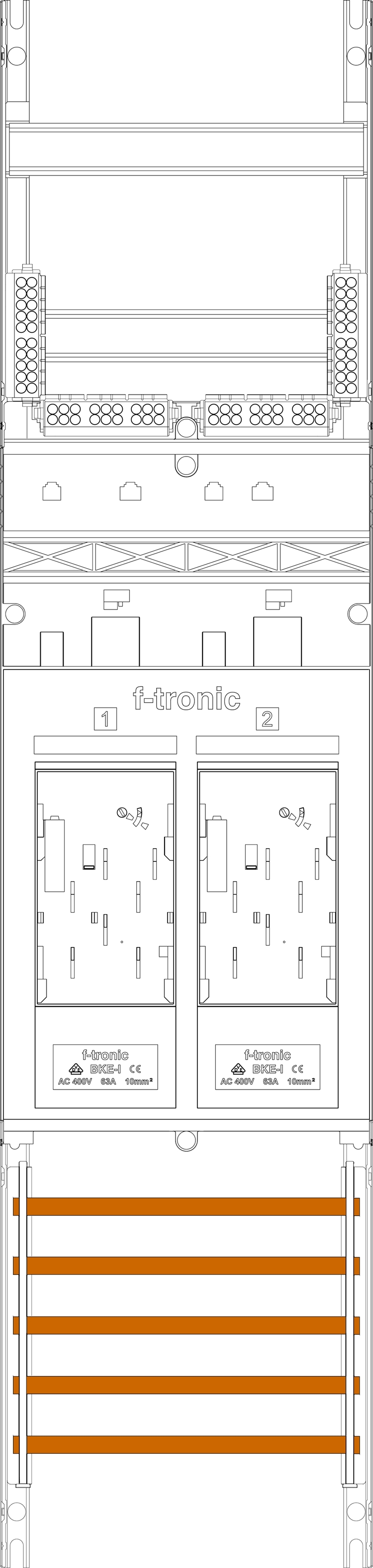 1St. F-Tronic E16 Zählerfeld E16, 1-feldrig, H=1050mm, 2-eHZ 7141009