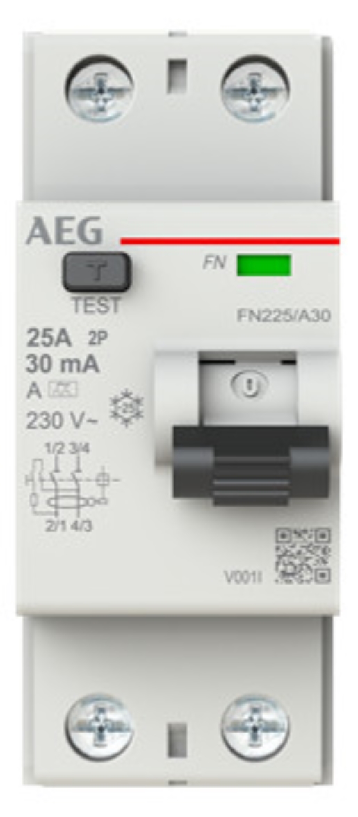 1St. AEG FN225/A30 FI-Schalter 2P Typ A 25A, 30mA, 2 Teilungseinheiten 2CSF702156R1250