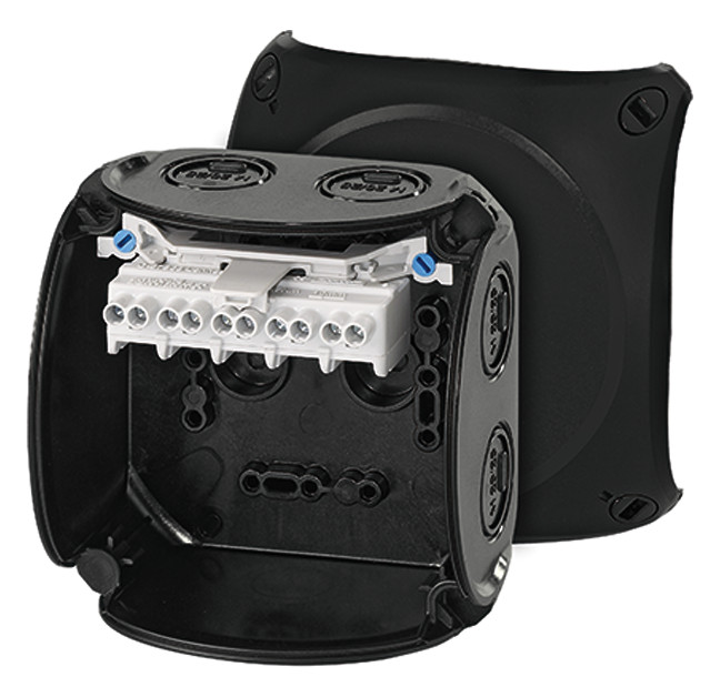 1St. Hensel KF 0404 B Kabelabzweigkasten 1,5-4 qmm 6 qmm 1phasig, 5polig, schwarz 62000050 KF0404B